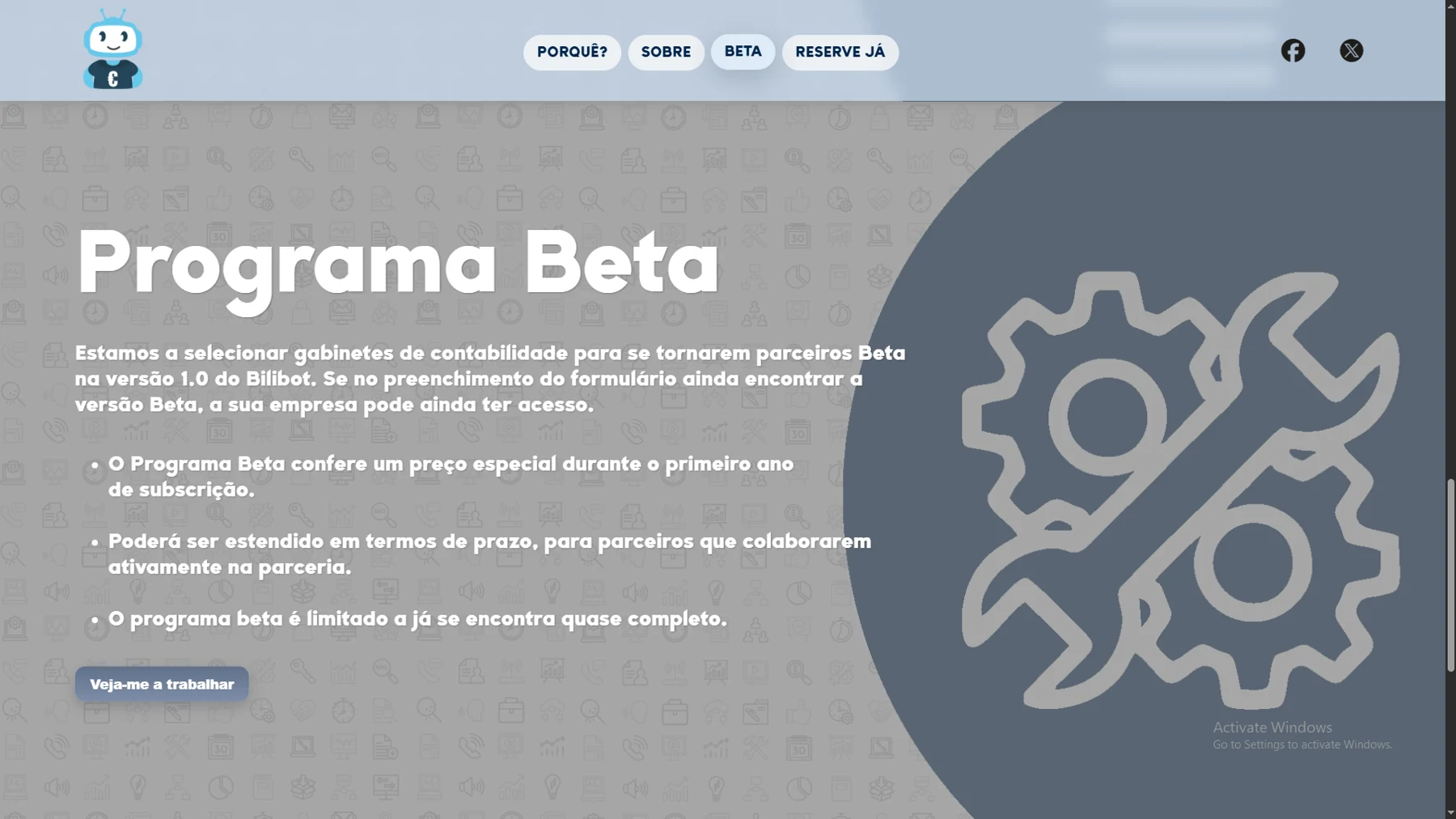 Secção Programa Beta do Bilibot