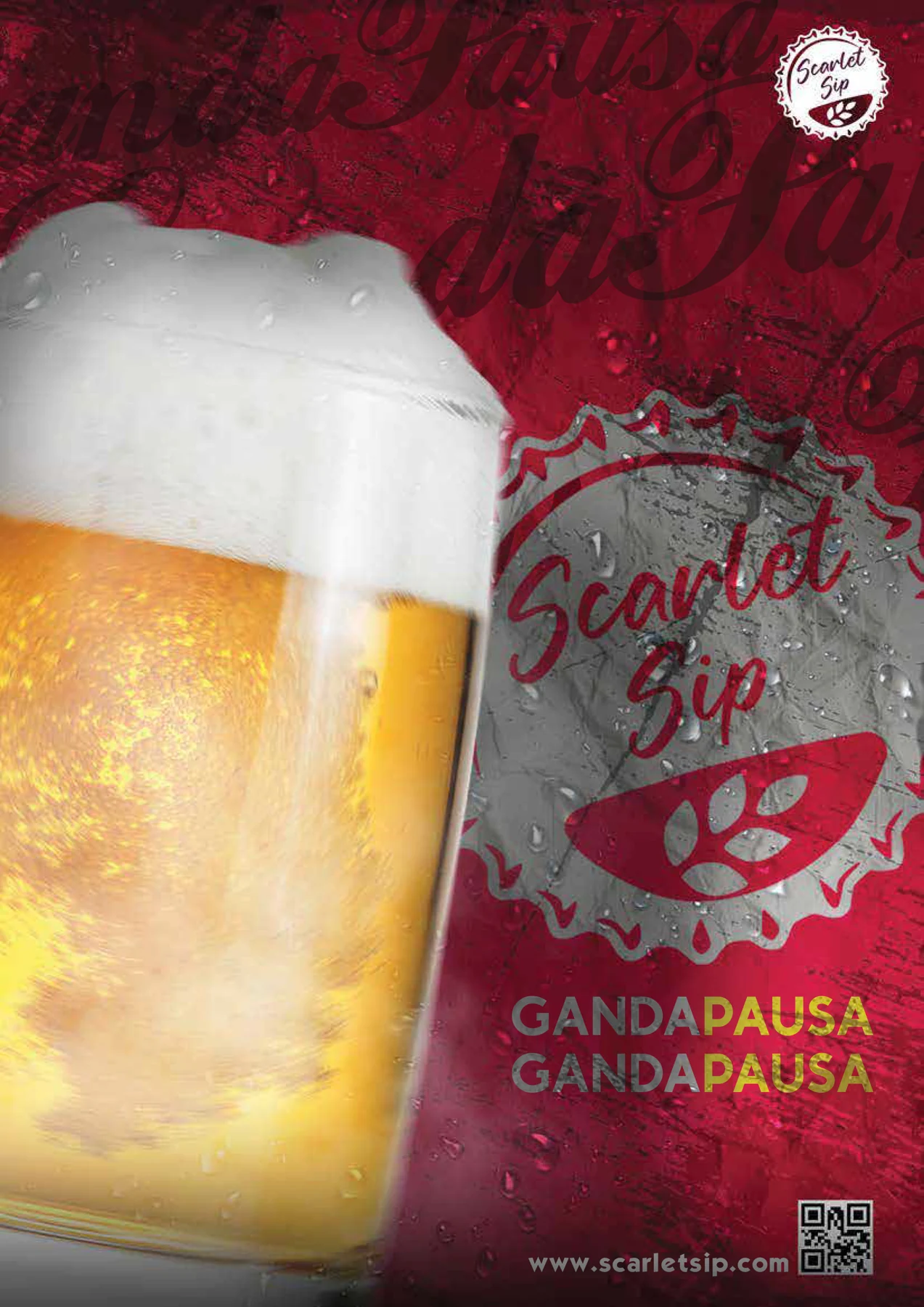 Campanha ScarletSip: lata, cerveja e composição gráfica vermelha